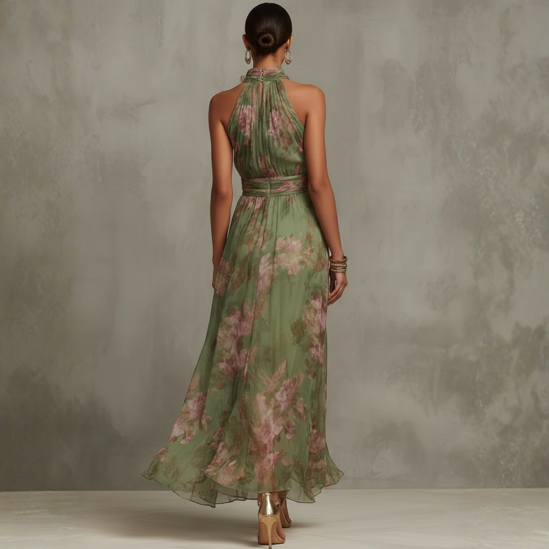 Christel | Floral Halter Neck Chiffon Maxi Dress