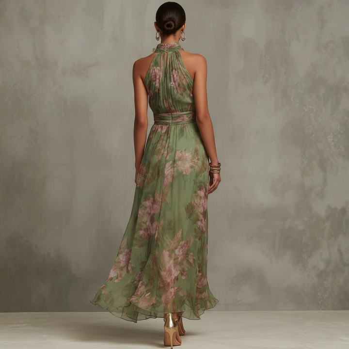 Christel | Floral Halter Neck Chiffon Maxi Dress