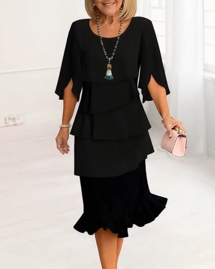 Elegant Split-Sleeve Midi Dress