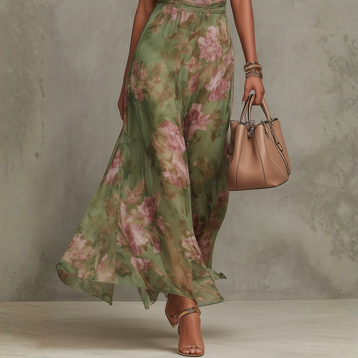 Christel | Floral Halter Neck Chiffon Maxi Dress