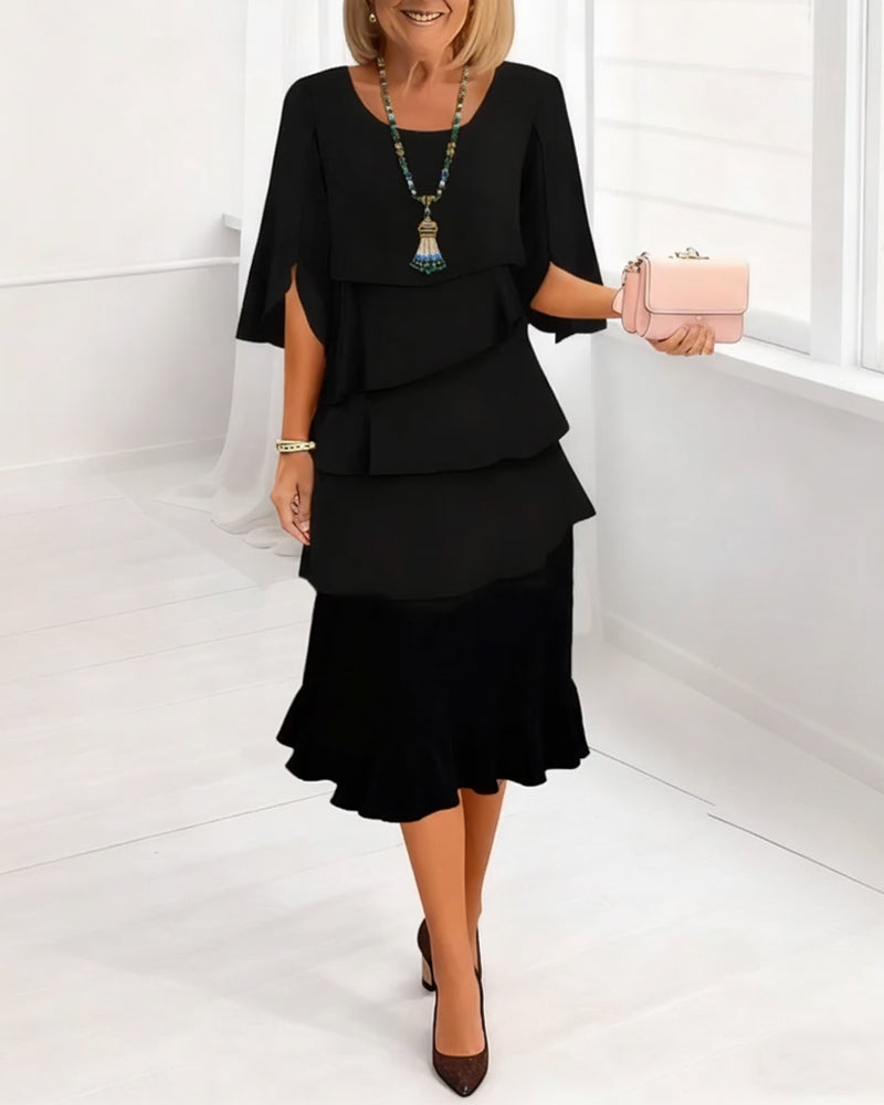 Elegant Split-Sleeve Midi Dress