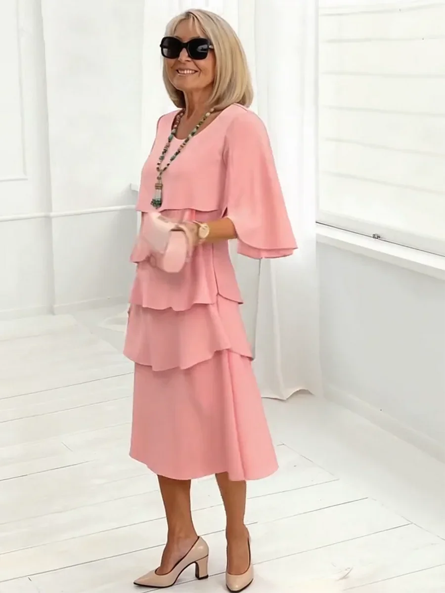 Elegant Split-Sleeve Midi Dress