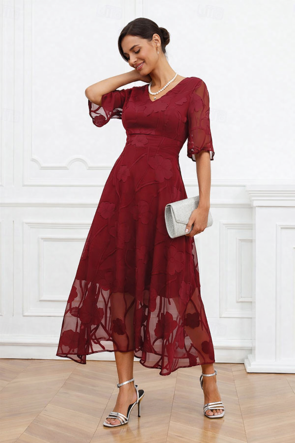 SARAH™ | Ruffle Flutter Lace Maxi Dress