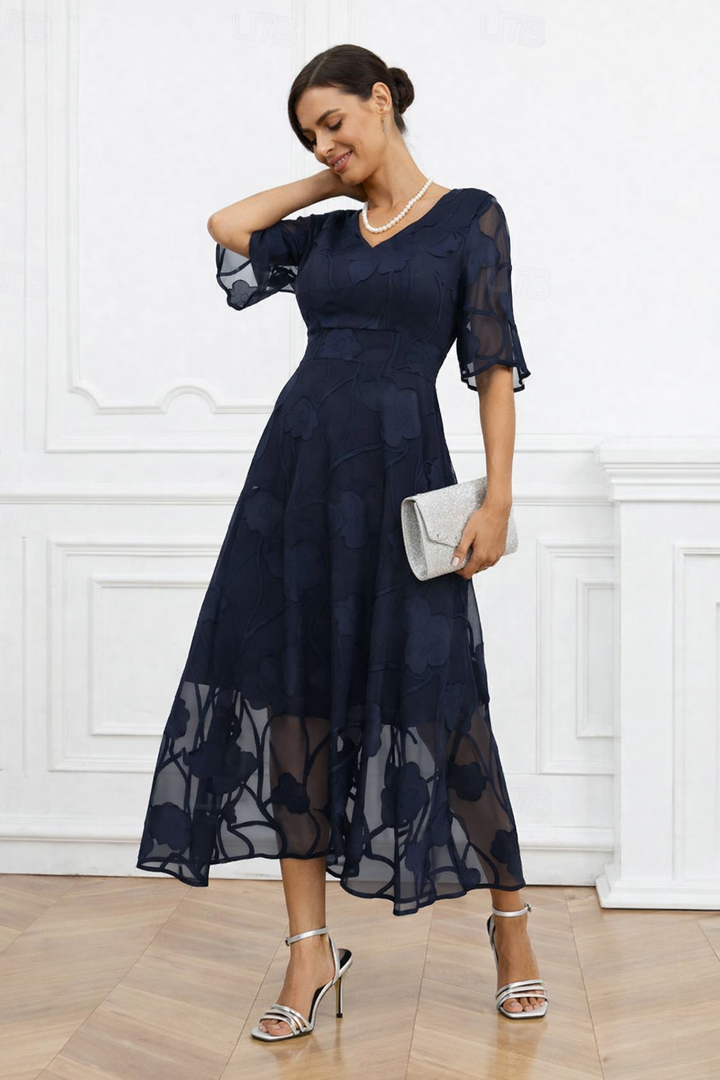 SARAH™ | Ruffle Flutter Lace Maxi Dress