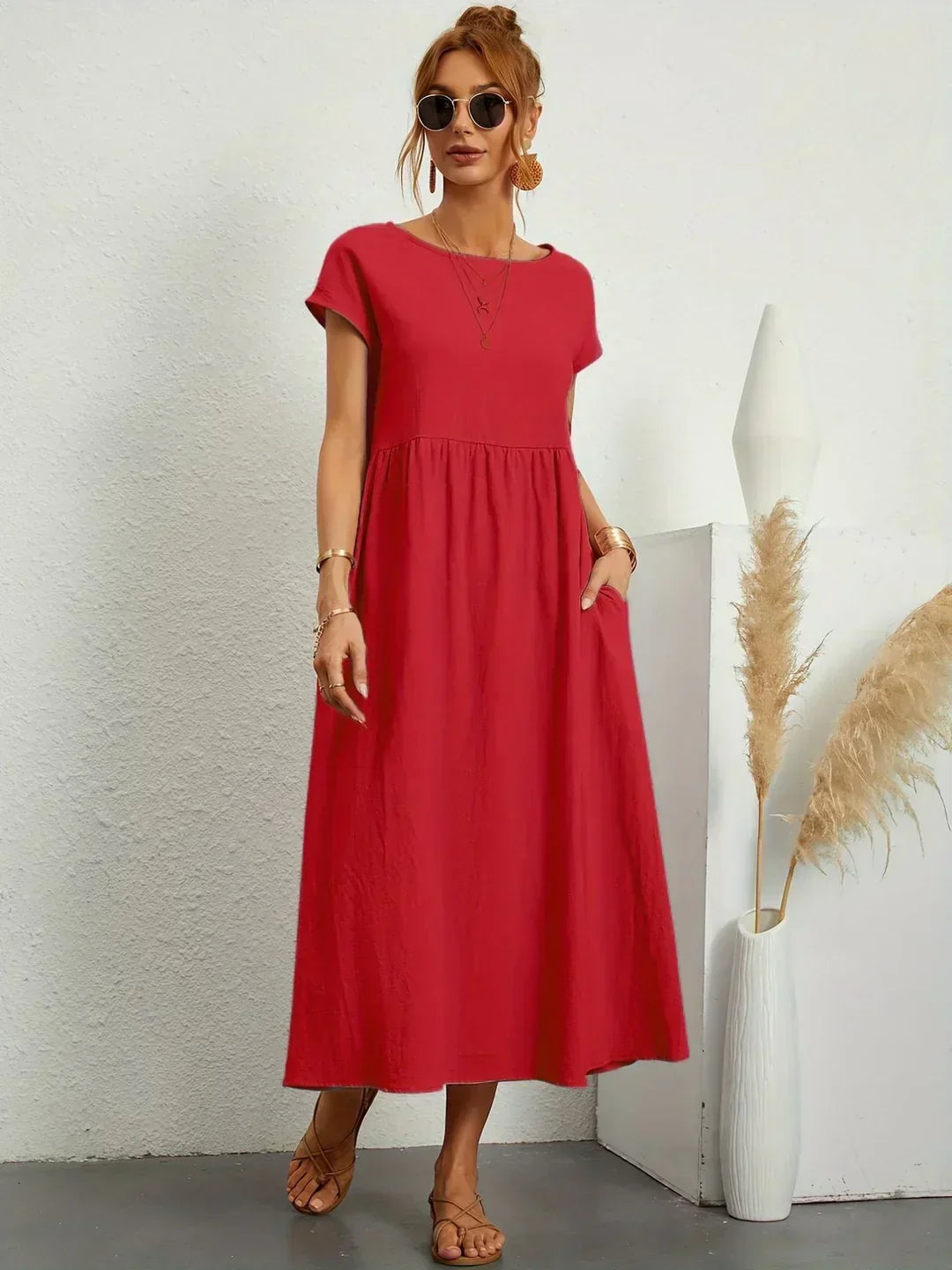 SHELLA™ — Flowing Midi Dress with Timeless Elegance