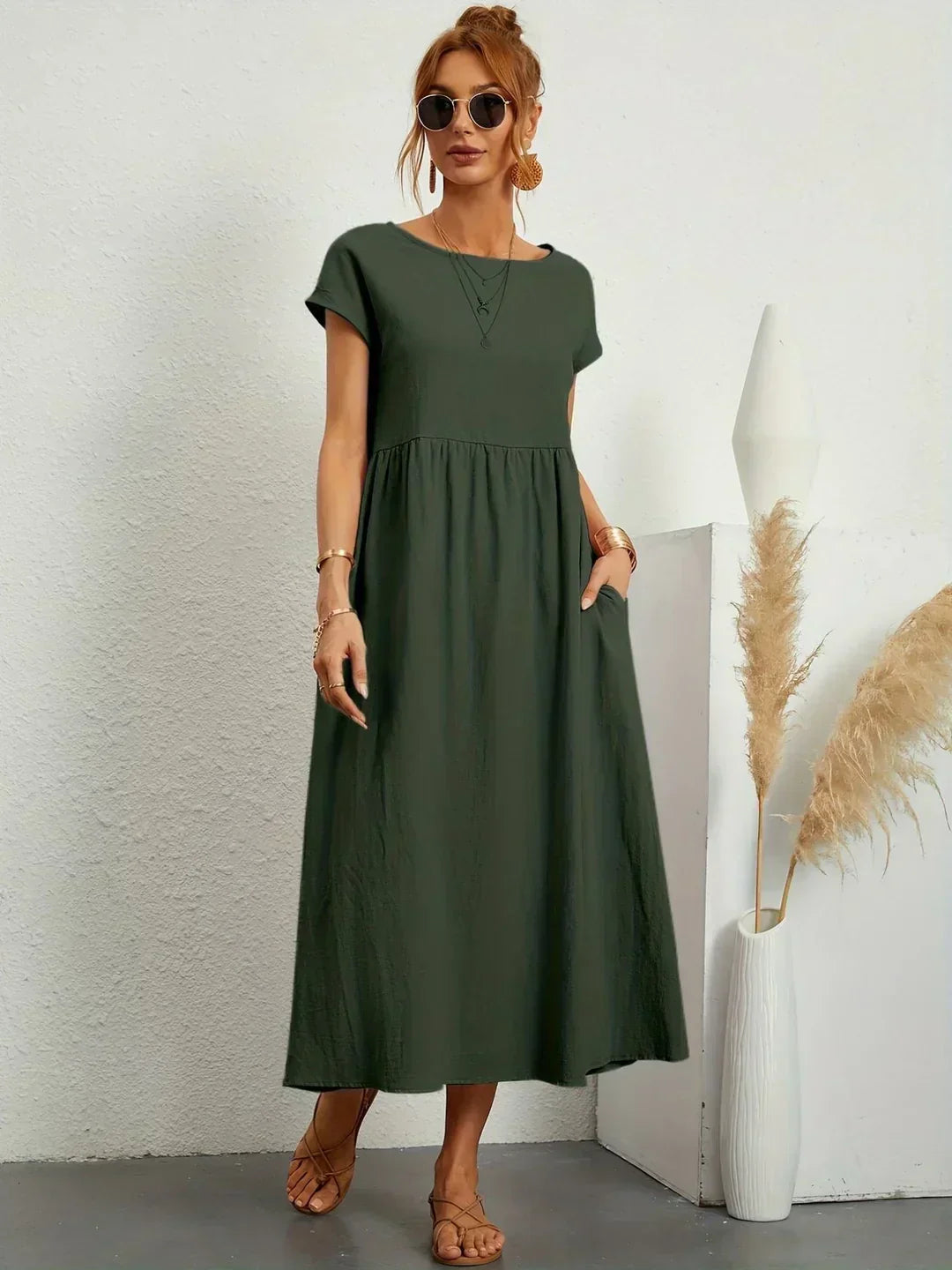 SHELLA™ — Flowing Midi Dress with Timeless Elegance