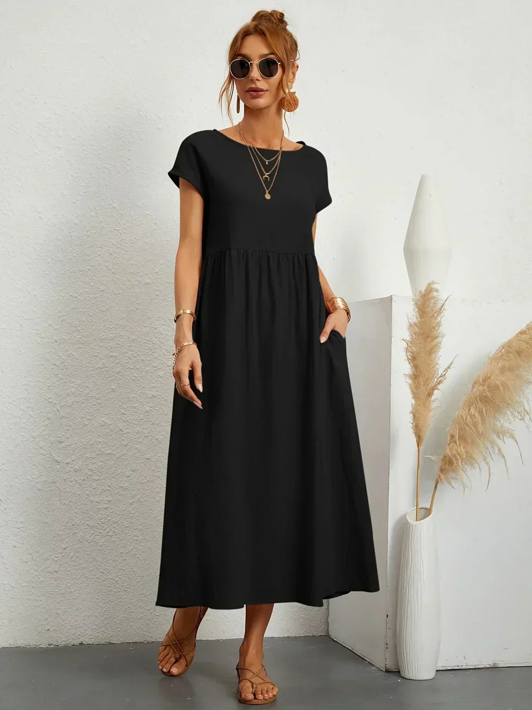 SHELLA™ — Flowing Midi Dress with Timeless Elegance