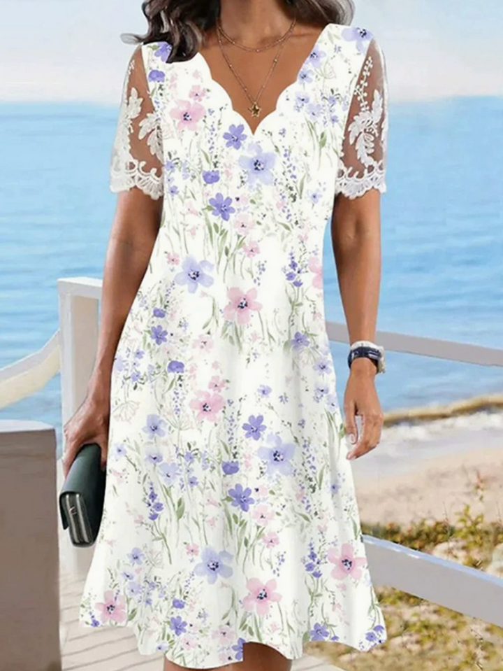 NORA™ | Lace Sleeve Floral Midi Dress