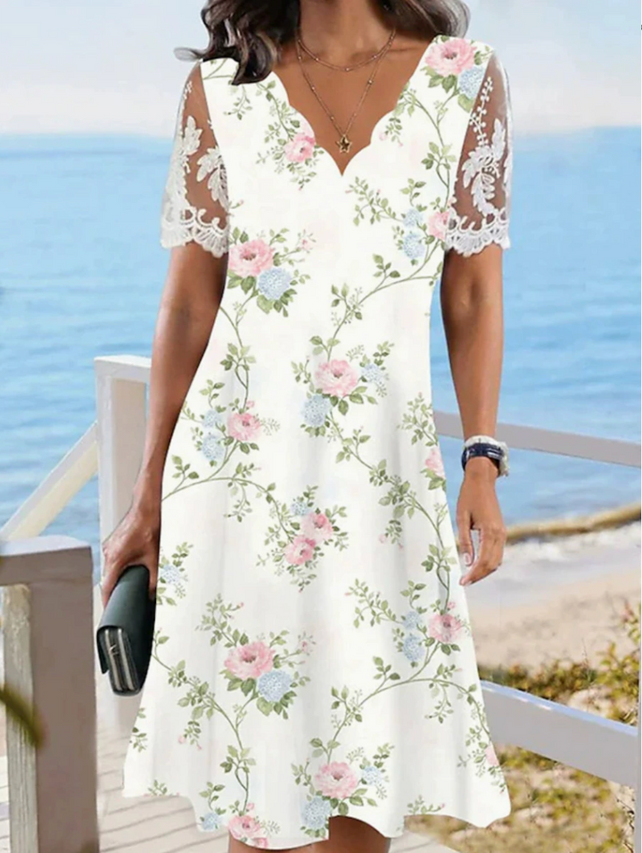 NORA™ | Lace Sleeve Floral Midi Dress
