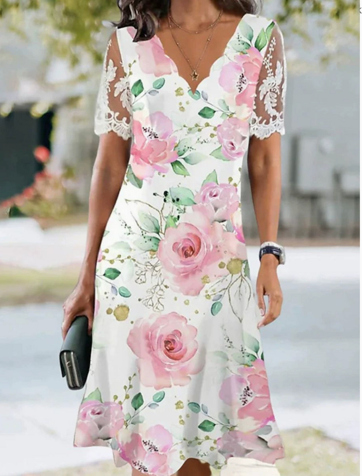 NORA™ | Lace Sleeve Floral Midi Dress