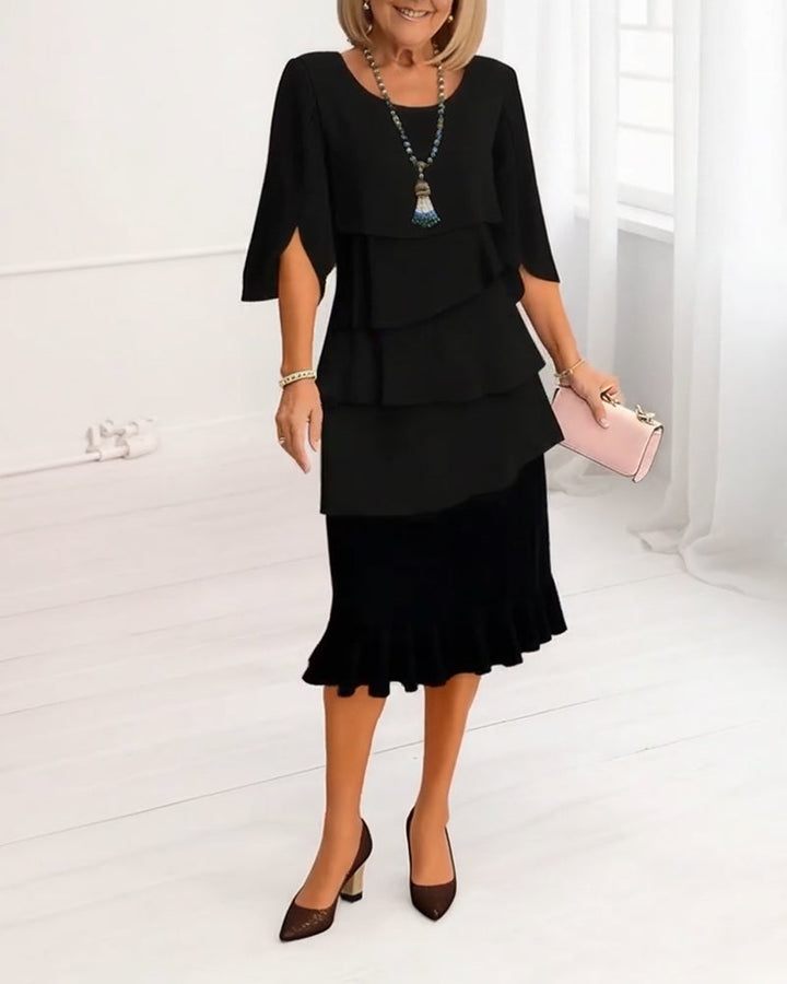 Elegant Split-Sleeve Midi Dress